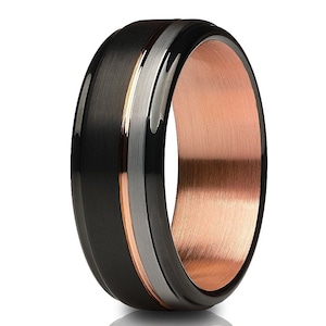 Rose Gold Wedding Ring,Black Wedding Ring,Matte Finished Ring,Tungsten Carbide Ring,Anniversary Ring,Engagement Ring,18k Rose Gold,Black