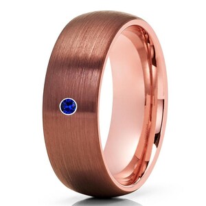 Espresso Wedding Ring - Bluer Sapphire Ring - Tungsten Carbide Ring - Unique Wedding Band - Engagement Ring - 18k Rose Gold - Dome Ring