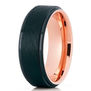 Black Tungsten Wedding Ring,Rose Gold Tungsten Ring,Anniversary Ring,Engagement Ring,Black Wedding Ring,Unique Tungsten Ring,Matt Finish