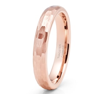 Anello nuziale in tungsteno oro rosa da 4 mm, anello in tungsteno martellato, anello in tungsteno oro rosa, anello di anniversario, anello di fidanzamento, uomo e donna, rosa 18k