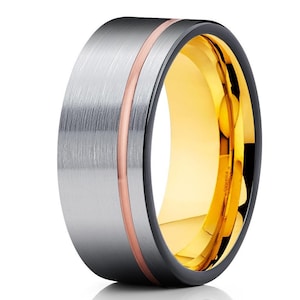 Gray Tungsten Wedding Band,Yellow Gold Tungsten,Black Tungsten Ring,Men & Women,Tungsten Carbide Ring,Anniversary Ring