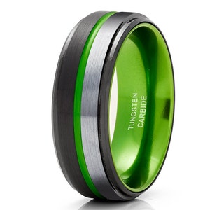 Green Tungsten Wedding Ring,Black Tungsten Ring,Anniversary Ring,Green Wedding Ring,Men & Women,Tungsten Wedding Ring,Green Men's Ring