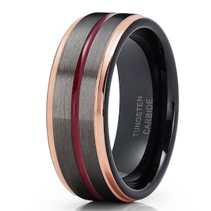 Rose Gold Tungsten Ring Maroon Tungsten Wedding Ring | Etsy