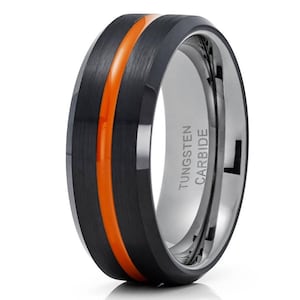 Orange Tungsten Wedding Band,Orange Tungsten Ring,Orange Wedding Ring,Black Tungsten Wedding Band,Gunmetal Tungsten Ring,Anniversary Ring