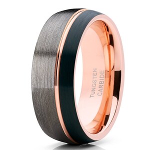 Gunmetal Tungsten Ring, 18k Rose Gold Tungsten Ring, Rose Gold Tungsten Wedding Ring, Anniversary Ring, Engagement Ring, Black Tungsten Ring