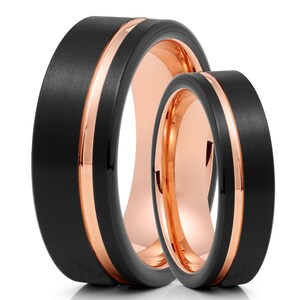 Black Tungsten Wedding Rings,Rose Gold Tungsten Wedding Bands,18k Rose Gold,Matching Wedding Rings,Men & Women,Anniversary Rings,Comfort Fit