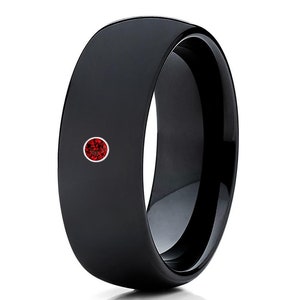 Black Tungsten Wedding Ring - Ruby Wedding Ring - Anniversary Ring - Engagement Ring - Matte Finished Ring - Tungsten Carbide Ring - Black