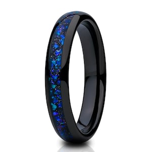 Galaxy Opal Wedding Ring,4mm Wedding Ring,Tungsten Wedding Ring,Engagement Ring,Tungsten Carbide Ring,Opal Wedding Ring,Ladies Ring,Dome