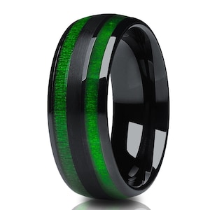 Green Wedding Ring,Black Tungsten Ring,Anniversary Ring,8mm Wedding Ring,Black Wedding Band,Green Wood,Engagement Ring,Comfort Fit Band