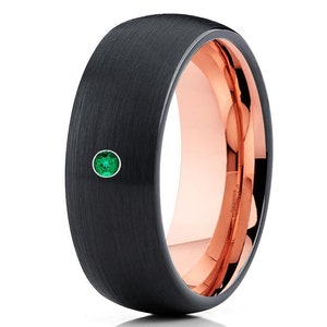 Fede nuziale in smeraldo, anello di fidanzamento, anello in oro rosa 18 carati, fede nuziale da uomo, fede nuziale da donna, anello comfort fit, fede nuziale nera