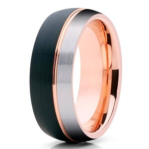 Rose Gold Tungsten Wedding Band, Black Tungsten Wedding Ring, Anniversary Men & Women, Tungsten Wedding Band, Black Tungsten