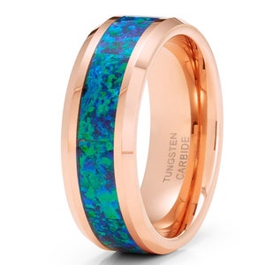 Opal Wedding Ring,Tungsten Wedding Ring,Rose Gold Tungsten Wedding Ring,Anniversary Ring,Men & Women,Blue Opal Wedding Ring,Comfort Fit