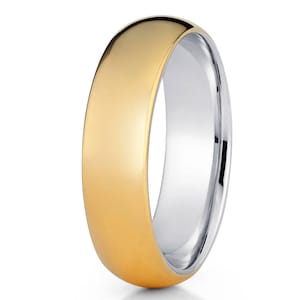 Yellow Gold Wedding Ring,Titanium Ring,Anniversary,Engagement,14k Yellow Gold Ring,Man&#39;s Wedding band,Woman&#39;s Ring,Comfort Fit,Dome Shiny