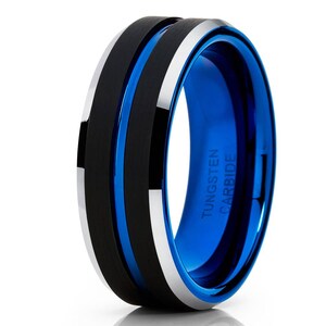 Blue Tungsten Wedding Band,Blue Tungsten Ring,Black Tungsten Wedding Band,Anniversary Ring,Tungsten Carbide Ring,Blue Tungsten,Comfort Fit