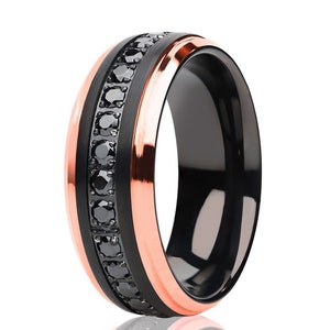 Black Wedding Ring, Rose Gold Wedding Ring, Black Tungsten Wedding Ring, Man's Wedding Band, CZ Wedding Band, Anniversary Ring, Engagement