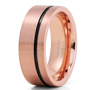 Rose Gold Tungsten Wedding Band, Rose Gold Tungsten Ring, Black Tungsten Ring, Anniversary Ring, Men & Women, 18k Rose Gold Ring, Brush Ring