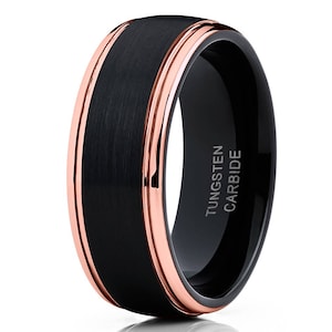 Black Tungsten Ring, Rose Gold Tungsten Ring, Rose Gold Tungsten Wedding Band, 18k Rose Gold Ring, Men & Women, Tungsten Carbide Ring