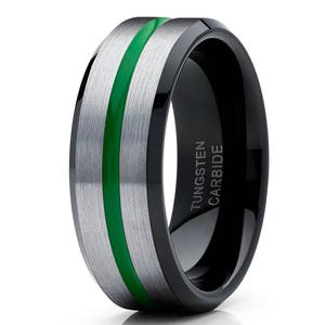 Green Tungsten Wedding Band,Green Tungsten Ring,Men & Women,Green Wedding Band,Black Tungsten Ring,Anniversary Ring,Comfort Fit