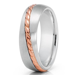 Rose Gold Wedding Band Braid Rose Gold Ring 14k Wedding Band Men & Women Anniversary Ring Satin Finish