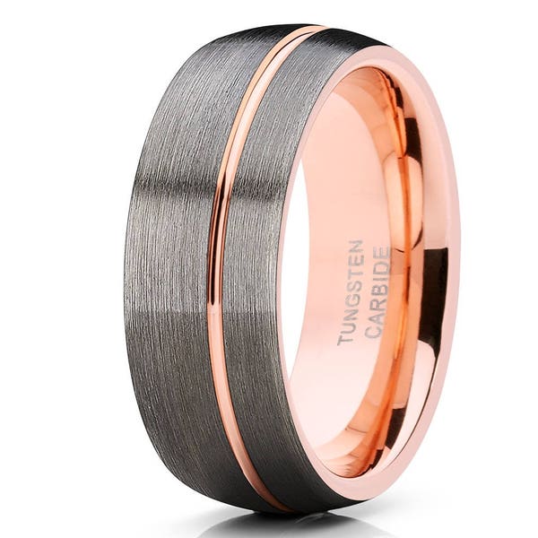 gunmetal Tungsten Wedding Band, Men's Rose Gold Tungsten Ring, Rose Gold Tungsten Wedding Ring, 18K Rose Gold, Anniversary Ring, His & Hers