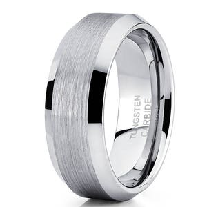 Silver Tungsten Wedding Band,Silver Tungsten Ring,Men & Women,Tungsten Carbide Ring,Anniversary Ring,Brush Wedding Band,Beveled Edges