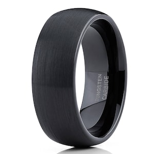 Black Tungsten Wedding Band,Dome Tungsten Ring,Men & Women Tungsten Carbide Ring,Brush Black Tungsten,Comfort Fit
