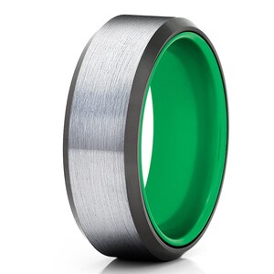 Grün Wolframcarbid Ring, 8 mm Ehering, Wolframcarbid Ring Schwarz, 8 mm Ehering,Comfort Fit