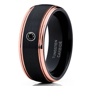 Rose Gold Tungsten Wedding Band, Black Tungsten Ring, Rose  Gold Tungsten Wedding Ring, 18k Rose Gold, Black Diamond, Ring For Men, Unisex