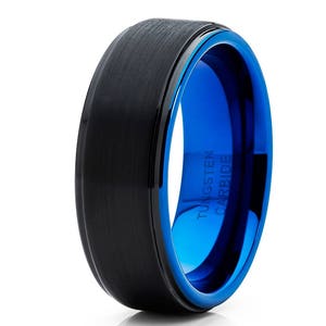 Blue Tungsten Wedding Band Blue Tungsten Ring Black Tungsten Wedding Ring Men & Women Tungsten Carbide Ring Anniversary Ring Engagement Ring
