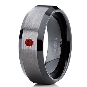 Gunmetal Tungsten Wedding Band,8mm & 6mm,Black Tungsten Ring,Anniversary Band,Comfort Fit,Men's Tungsten Band,Engagement Band,Ruby Ring