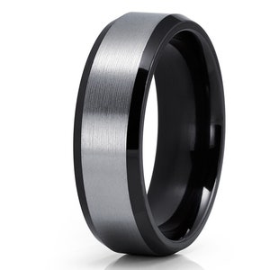 Black Zirconium Wedding Band,Black Wedding Band,Anniversary Ring,Men & Women,Black Zirconium Ring,Beveled Edges,Silver Brush