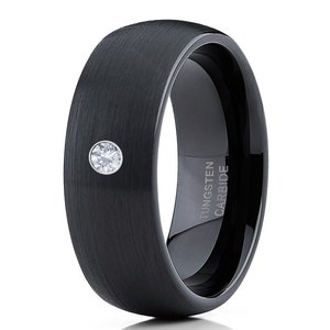 Black Tungsten Wedding Band,Black Tungsten Ring,Anniversary Band,Men & Women,Tungsten Carbide Ring,Engagement Band,White Diamond Ring