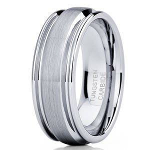 Silver Tungsten Wedding Band,Silver Tungsten Ring,Anniversary Ring,Comfort Fit,Tungsten Carbide Ring,Anniversary Ring,Brush Tungsten Ring