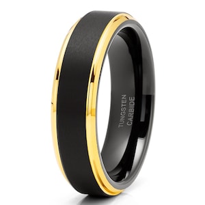 Einzigartige Gelb Gold Wolfram Ehering,Schwarz Wolfram Ehering,Jubiläumsring,Schwarz Wolfram Ehering,Schwarz Ehering,6 mm