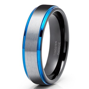 Unique Blue Tungsten Wedding Ring,Black Tungsten Ring,8mm Tungsten Wedding Ring,Tungsten Carbide Ring,Anniversary Ring,Men & Women,Black
