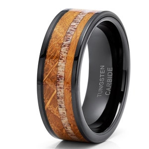 Whiskey Barrel Tungsten Wedding Ring,Whiskey Barrel Wedding Ring,Deer Antler Tungsten Ring,Black Wedding Band,Whiskey Barrel Ring,Unique