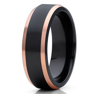 Black Zirconium Wedding Band,14k Solid Rose Gold Black,Black Wedding Band,Beveled Edges,Comfort Fit,His or Hers,Matte Finish Ring,Brush Ring