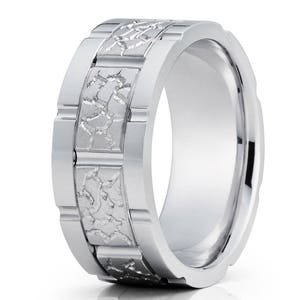 Men&#39;s Gold Wedding Band Rock Design Ring 14k White Gold Wedding Band Anniversary Ring Men & Women Gold Wedding Band