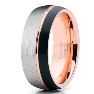 Rose Gold Tungsten Ring, Rose Gold Tungsten Wedding Ring, 18K Rose Gold, Black Tungsten Ring, Men & Women, Tungsten Carbide, Black Tungsten