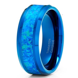 Blue Tungsten Wedding Ring,Opal Wedding Band,Blue Tungsten Wedding Band,Blue Opal Tungsten Ring,Anniversary Ring,Engagement Ring,Men & Women