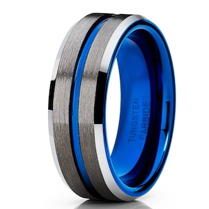 Blue Tungsten Ring Gunmetal Tungsten Ring Blue Tungsten - Etsy