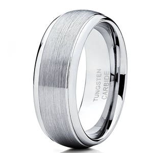 Tungsten Wedding Band,Brush Silver Tungsten Ring,Men & Women,Tungsten Carbide Ring,Dome Wedding Band,Comfort Fit