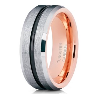 Rose Gold Tungsten Ring, Rose Gold Tungsten Wedding Band, Black Tungsten Ring, 18k Rose Gold Ring, Tungsten Wedding Band, Rose Gold Ring