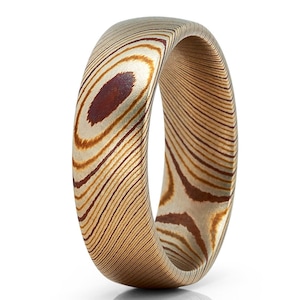 Damascus Steel Wedding Band,Damascus Wedding Ring,Anniversary Ring,Men & Women,Wood Grain Wedding Band,Anniversary Ring,Dome Matte Ring