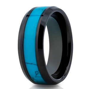 Turquoise Tungsten Wedding Ring,Turquoise Wedding Ring,Engagement Ring,Anniversary Ring,Tungsten Carbide Ring,Unique Wedding Band,Beveled