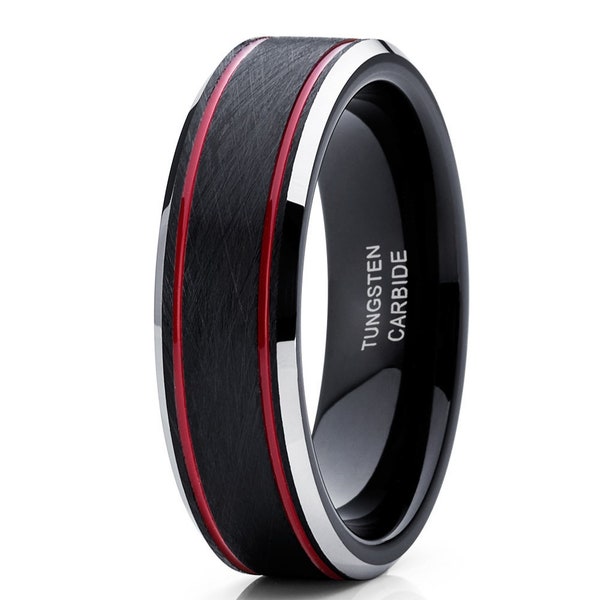 Red Tungsten Wedding Ring,Red Wedding Ring,Anniversary Ring,Black Tungsten Ring,Tungsten Carbide Ring,Red Wedding Ring,Men & Women