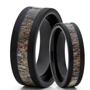 Deer Antler Tungsten Wedding Rings,Matching Wedding Rings,Men & Women,Antler Wedding Bands,Tunsten Wedding Bands,Black Wedding Rings