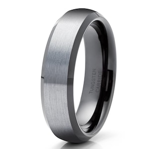 6mm Gray Tungsten Wedding Ring,Black Tungsten Wedding Band,Tungsten Carbide Ring,Black Wedding Ring,Dome Wedding Band,Beveled Edges