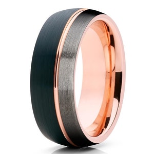 Rose Gold Tungsten Ring, Rose Gold Tungsten Wedding Band, Black Tungsten Ring, Tungsten Carbide, 18k Rose Gold Ring, Gunmetal Tungsten Ring