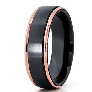 Black Zirconium Wedding Band Black Wedding Ring Men & Women Anniversary Ring 14k Rose Gold Ring Comfort Fit Band